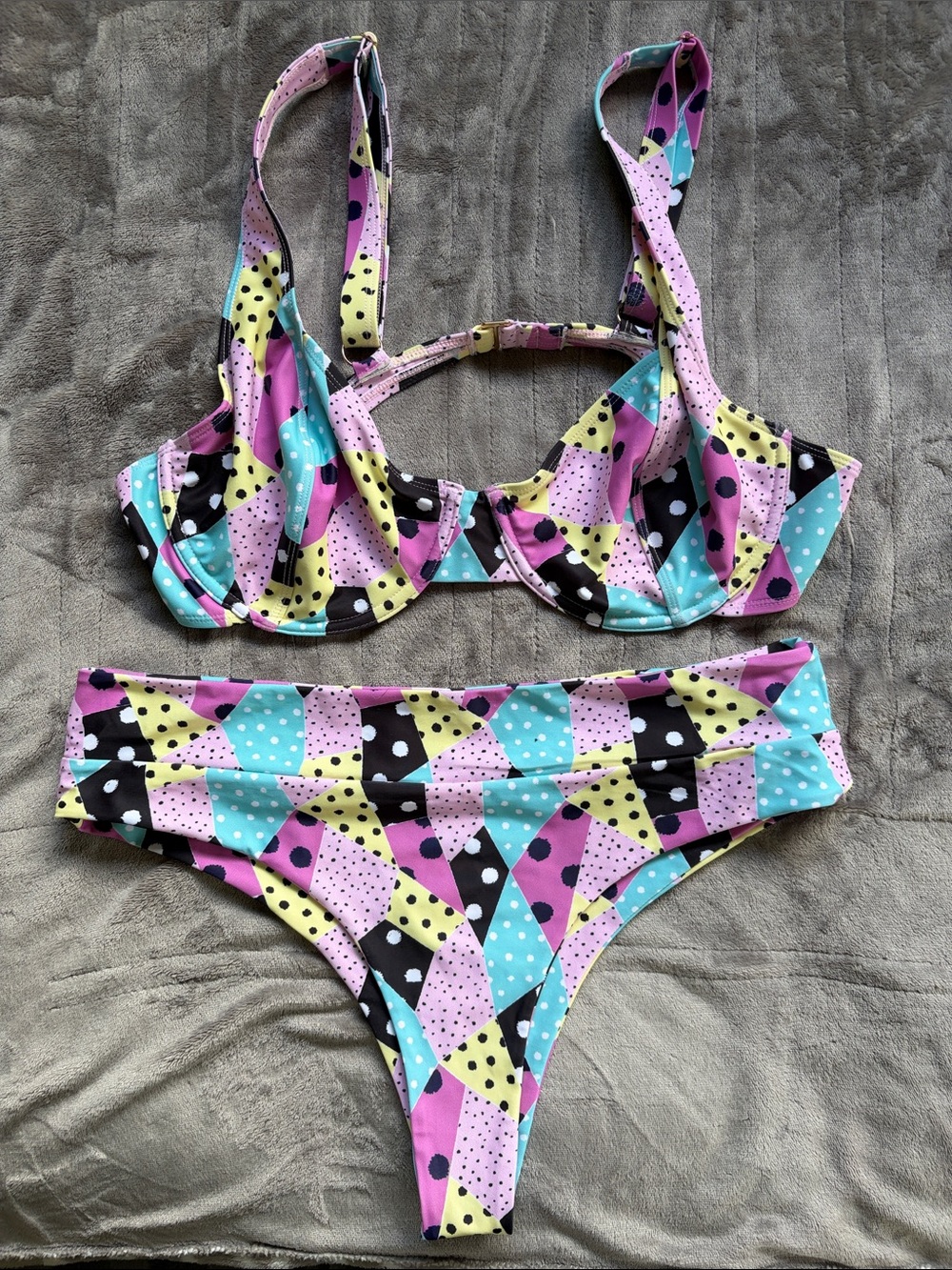 Colorful Geometric Polka Dot Bikini Set L